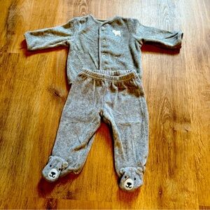 Carter’s Fleece Gray Baby Outfit with Bear Accents